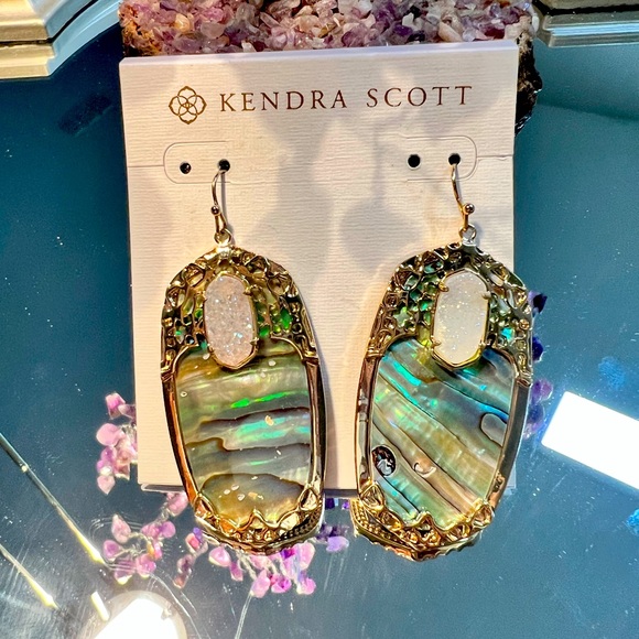 NWOT Rare & Retired Kendra Scott Deva Earrings Abalone Iridescent Drusy Yellow G - Picture 17 of 17